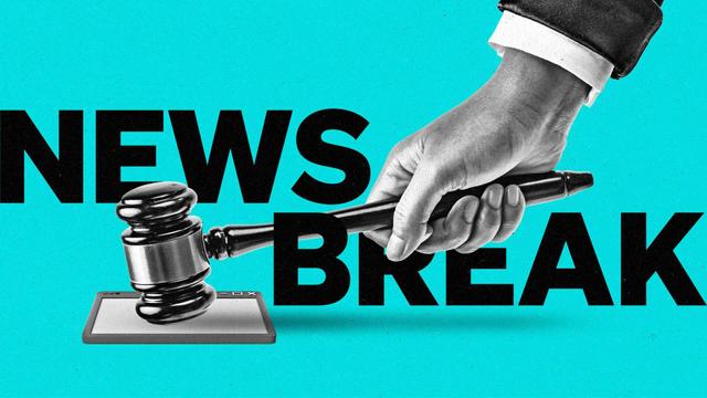The Current News Break image with a hand and a gavel on a web page.