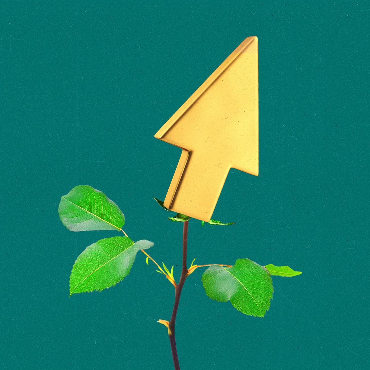 A golden cursor blooming from a flower stem.