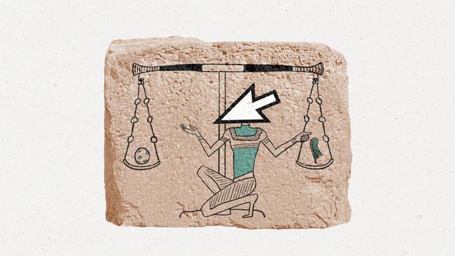 A hieroglyphic-style illustration of Anubis with a cursor for a head, weighing a cookie on his scales against a feather.