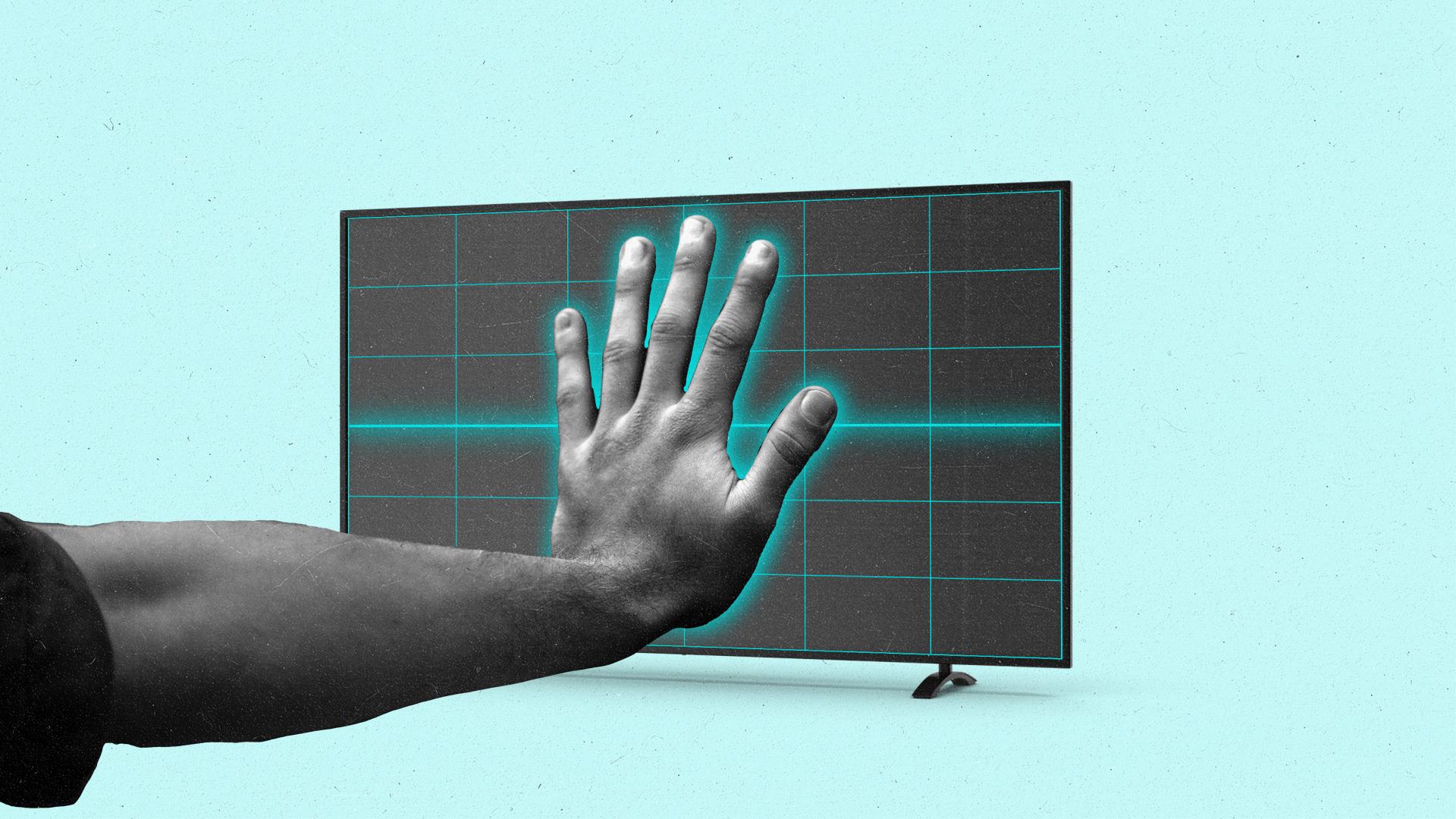 A hand being scanned by a smart tv.