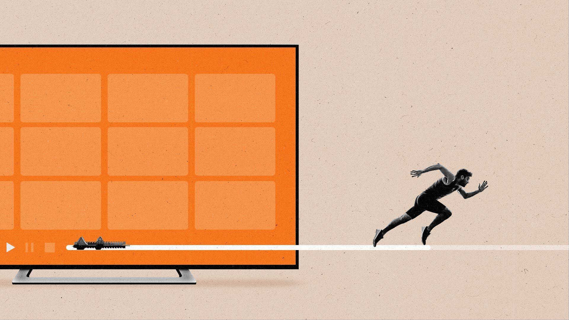 A sprinter runs across the progress bar of a connected TV past the boundaries of the screen.