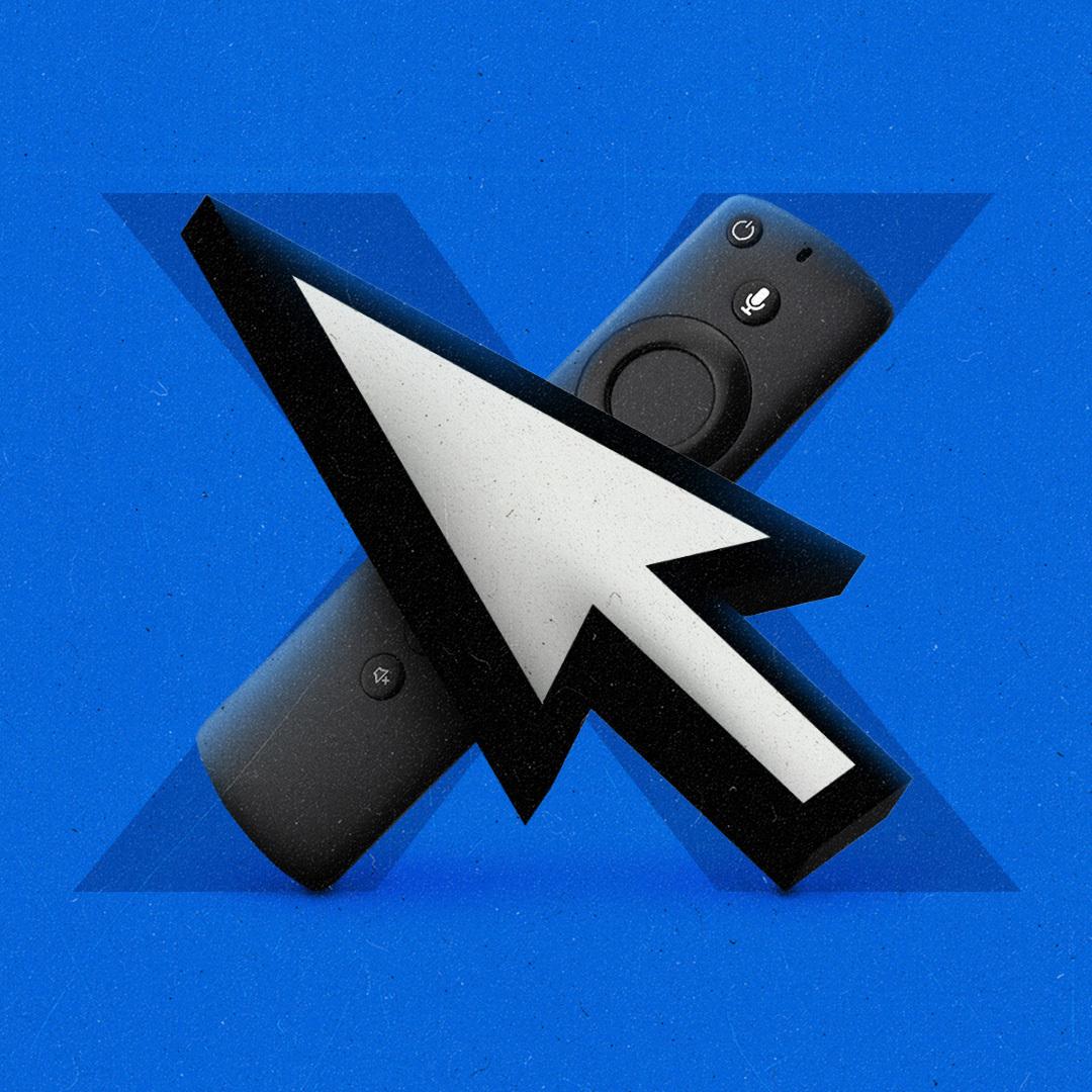 A cursor and streaming remote crossed over each other to form the Roman numeral 'X'