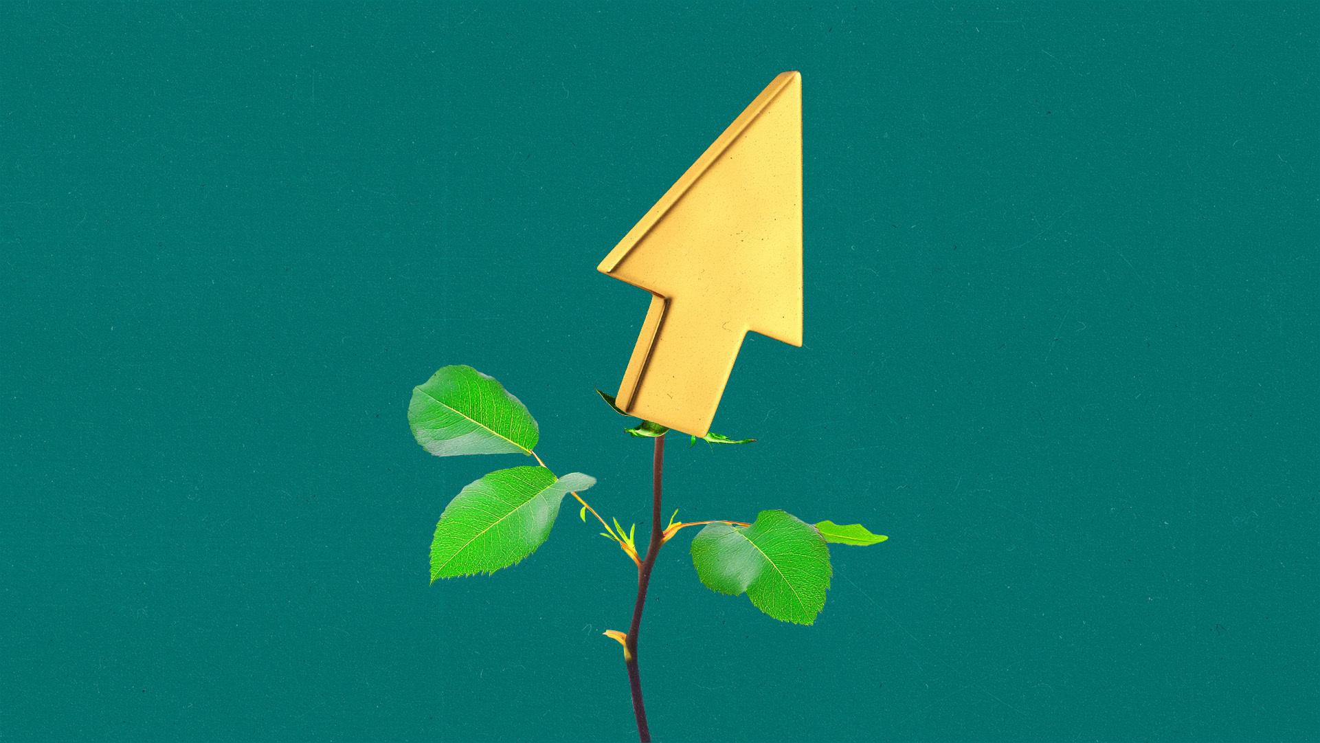 A golden cursor blooming from a flower stem.