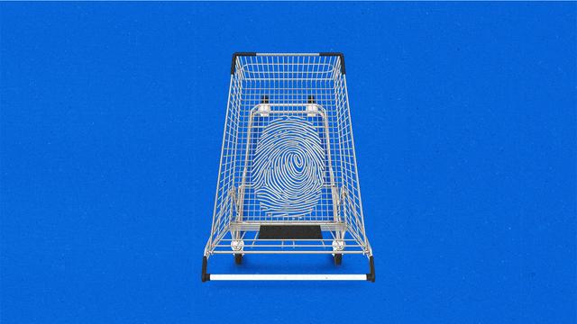 Shopping cart with metal bars shaped like a fingerprint.