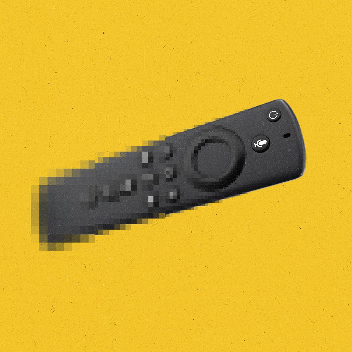 Pixelated streaming remote becoming increasingly clearer from the bottom to the top.
